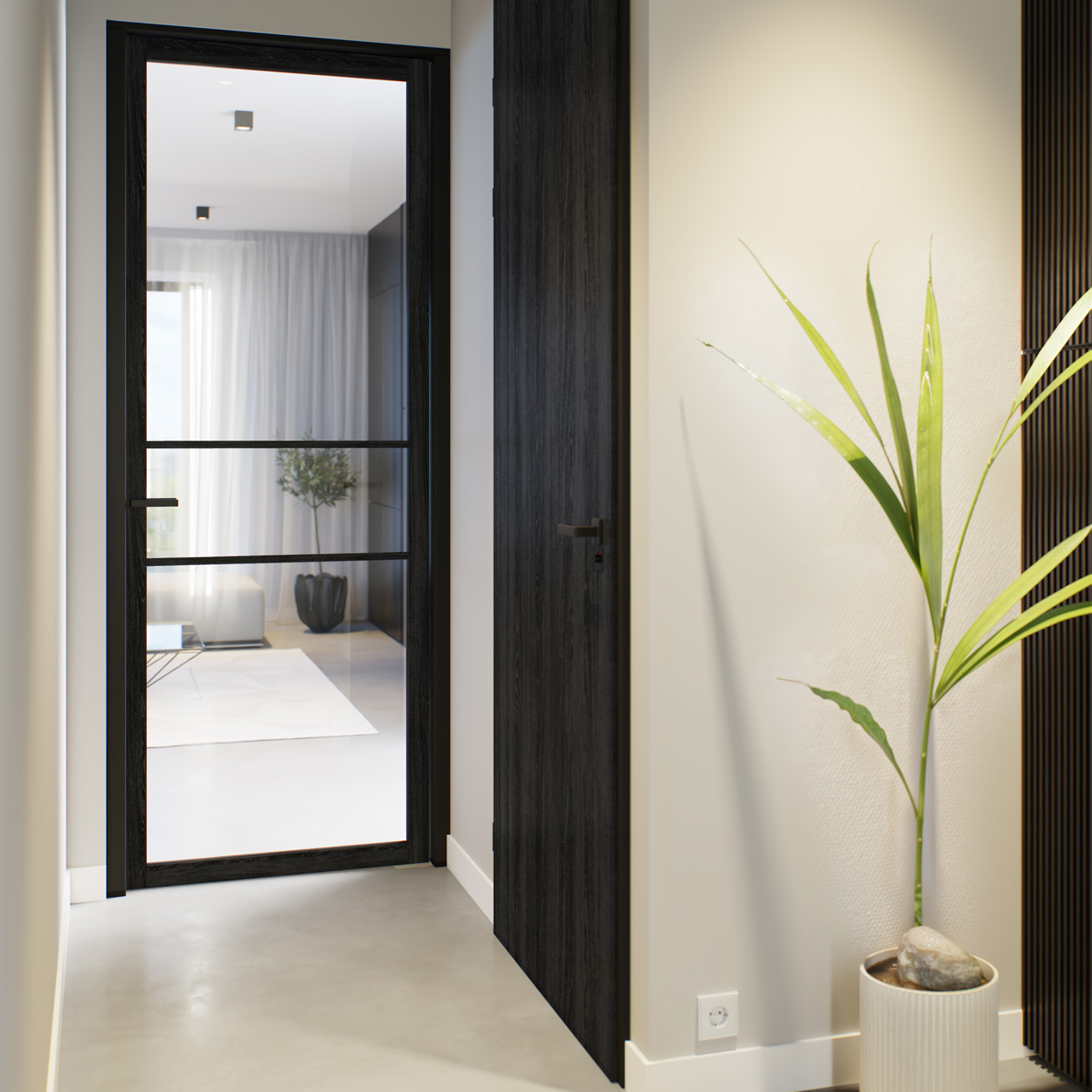 Binnendeur Skantrae SSL 14703 Blank Glas Charcoal Oak